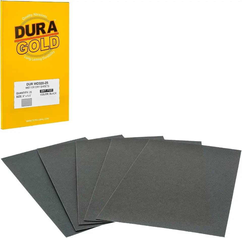 Dura-Gold 5-1/2" x 9" Wet or Dry Sandpaper Sheets, 320 Grit, Box of 25