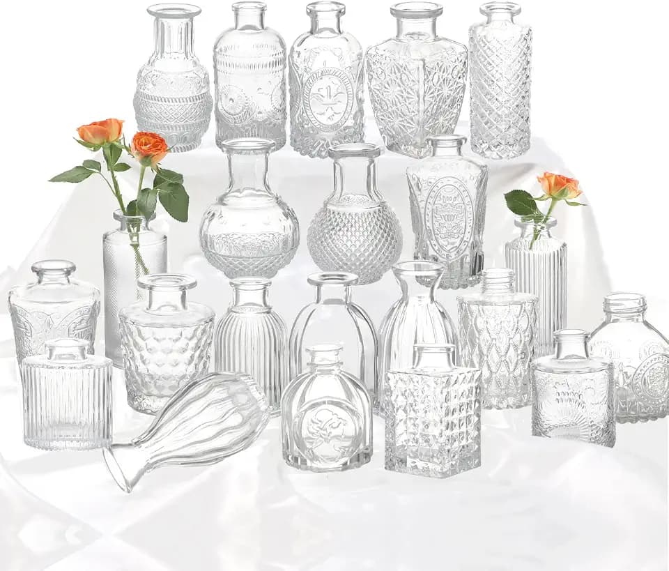 Glass Bud Vase Set of 22, Small Clear Vases for Flowers Vintage Glass Vase