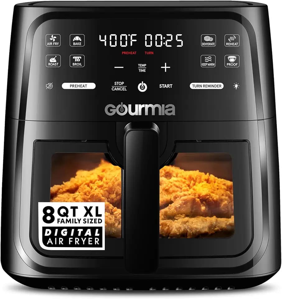 Gourmia Air Fryer - 8 Qt Basket Capacity with Easy View Window, Black