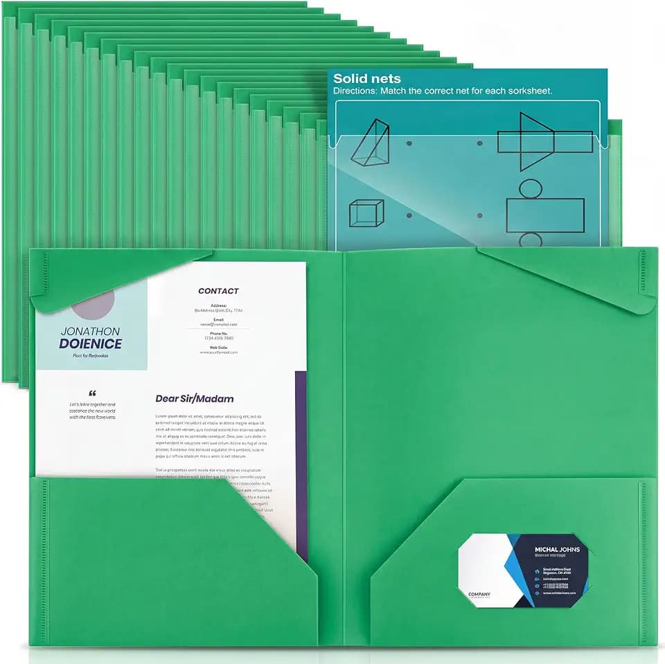 Henoyso 60 Pack Plastic Folders with Clear Front Pockets, Green