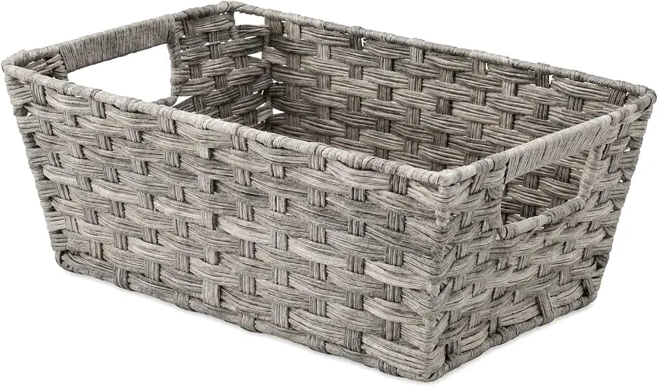 Whitmor Small Woven Storage Basket with Handles, Gray Wash