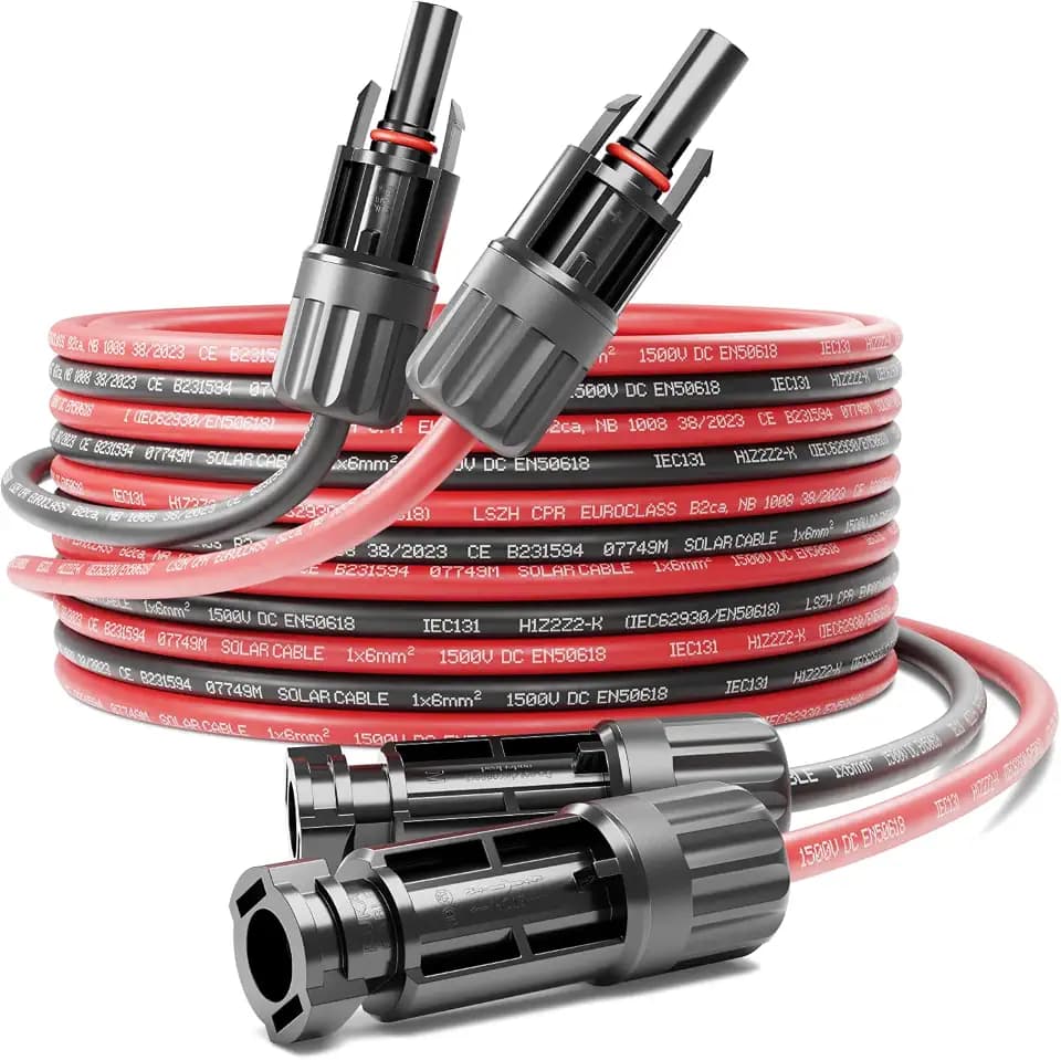 deleyCON 15m PV4 Solarkabel Verlängerung Set 6mm² für Photovoltaik-Anlagen - Verlängerungskabel für Serielle & Parallele Verkabelungen - 1kV AC 1,5kV DC - Wetterfest UV-Beständig IP68 - Rot & Schwarz
