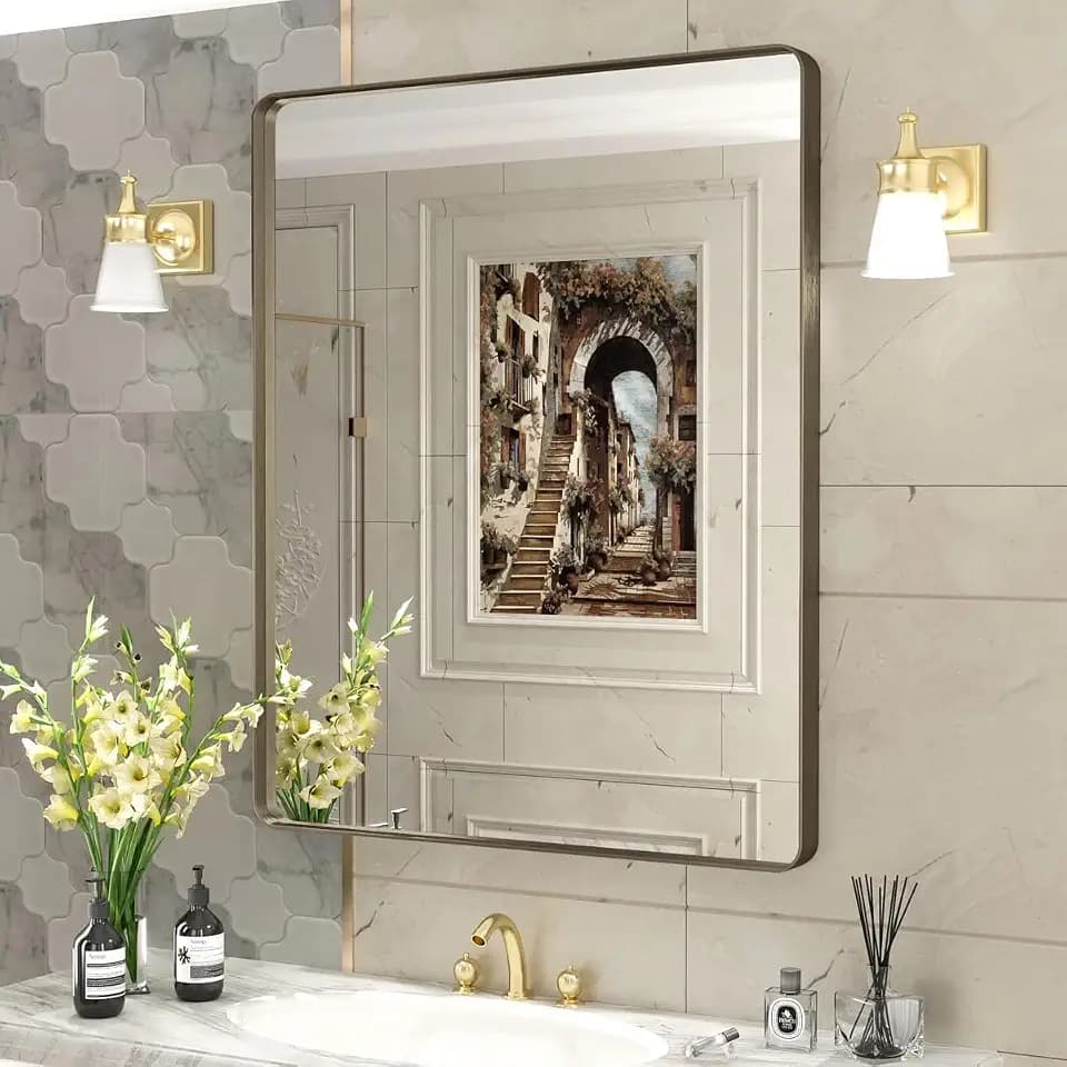 30x36 Inch Brushed Bronze Bathroom Wall Mirror