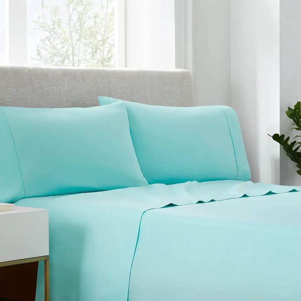 Serta Simply Clean Super Soft Hypoallergenic Stain Resistant Deep Pocket 3 Pieces Solid Bed Sheet Set, Twin XL, Turquoise