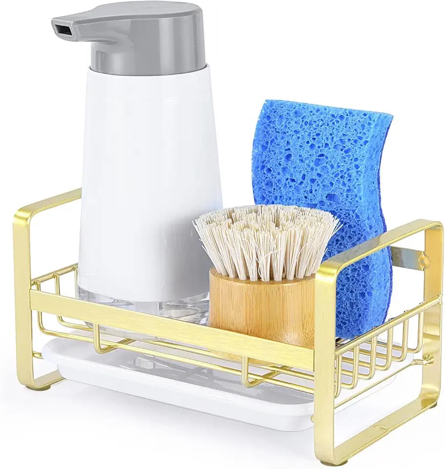 HULISEN Kitchen Sponge Holder, 304 Stainless Steel Sink Caddy, Gold