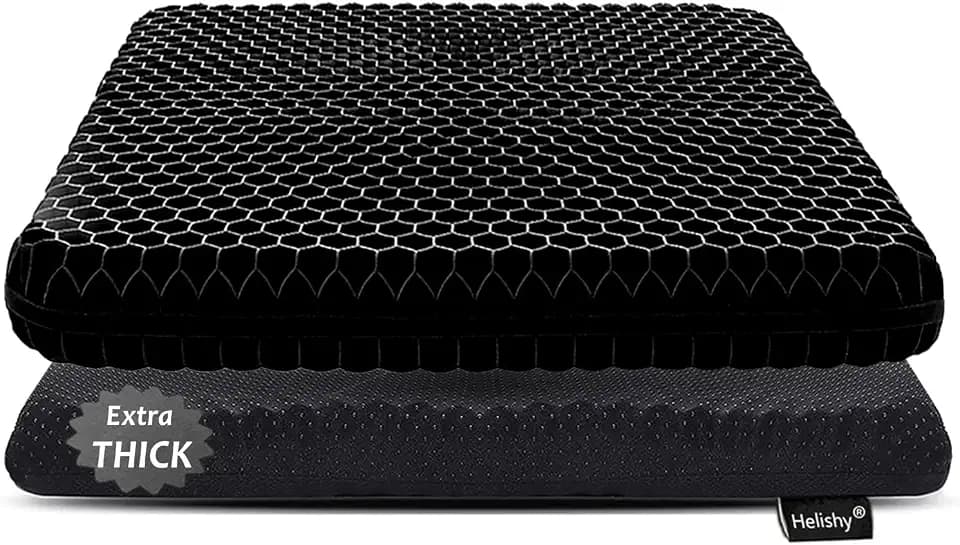 Gel Seat Cushion for Long Sitting, Extra Thick Gel Cushion for Wheelchair Soft Chair Pads for Office Home Chairs Car Seats Long Trips - Back Sciatica Hip Tailbone Pain Relief Cushion (Black)