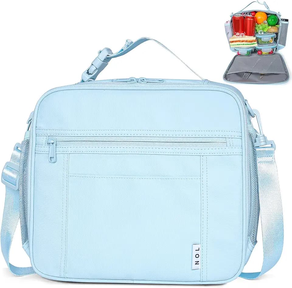 NOL Lightweight Insulated Lunch Bag, Reusable Lunch Box 7L Cooler with Adjustable Shoulder Strap, Waterproof Zipper Lunch Bag for School & Work, Suitable for Men, Women and Kids