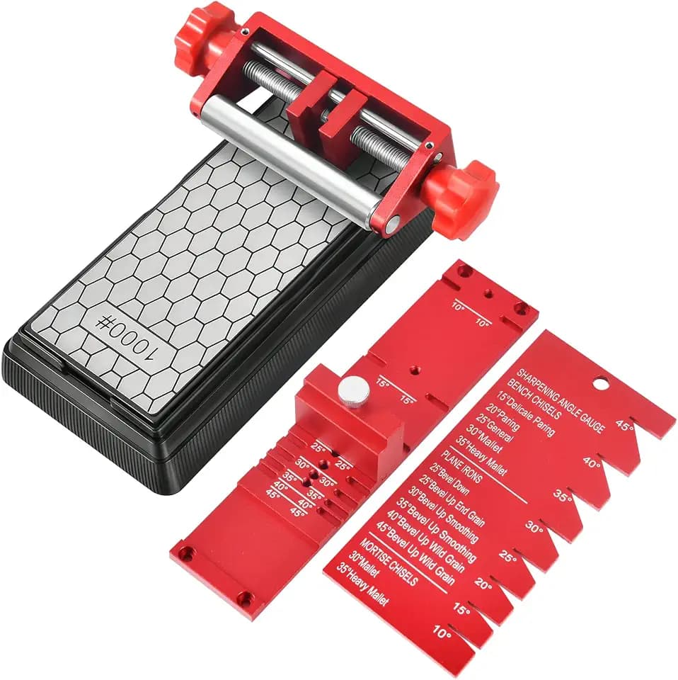 Precision Chisel Sharpening Jig & Guide, with Angle Fixture & Gauge (10°-45°) for Chisels/Planes 0.1“ to 2.8“, Includes 400/1000 Grit Diamond Stone Sharpening Kit(jzmds)