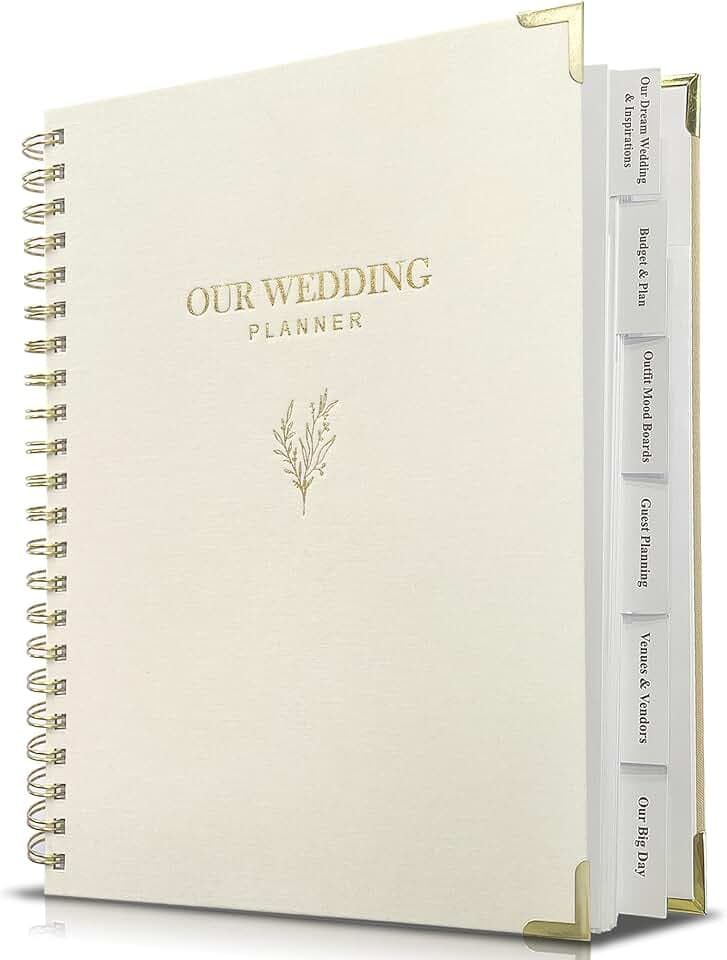 Wedding Planner Book and Organizer for Bride - Elegant Linen Cover Wedding Planning Binder with Checklists,Pockets & Calendars,Perfect Engagement Gifts for Couples(Cream)