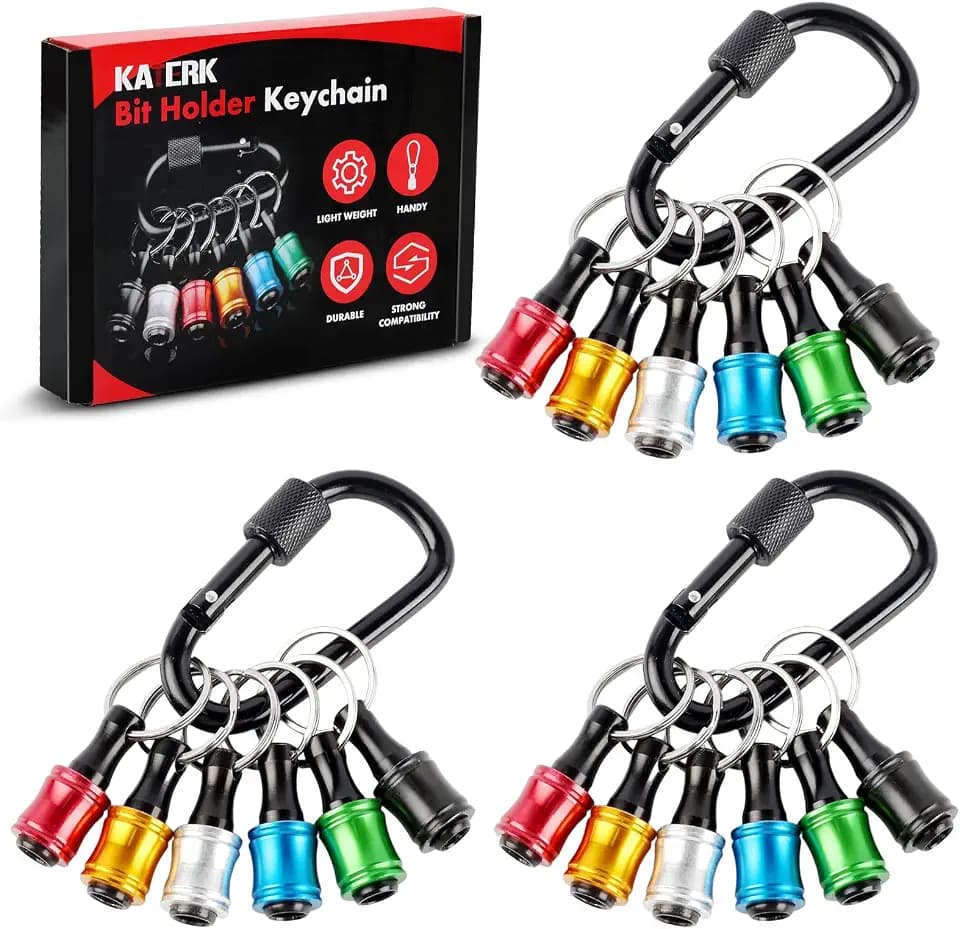 katerk 18pcs Bit Holder with Carabiner Socket for Mens Gift, 1/4 inch Hex Shank Aluminum Alloy Screwdriver Bit Holders, Quick Release Easy Change Impact Driver Drill Bit Keychain Extension