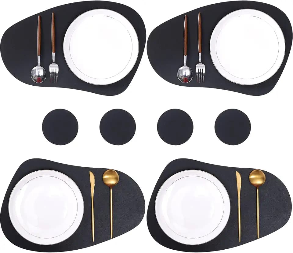 Faux Leather Placemets Set of 8.Stain Resistant, Heat Resistant Waterproof