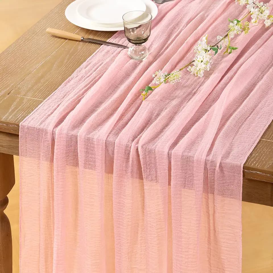 DeZerlor Blush Pink Cheesecloth Table Runners 4 Pack Summer Party Runners