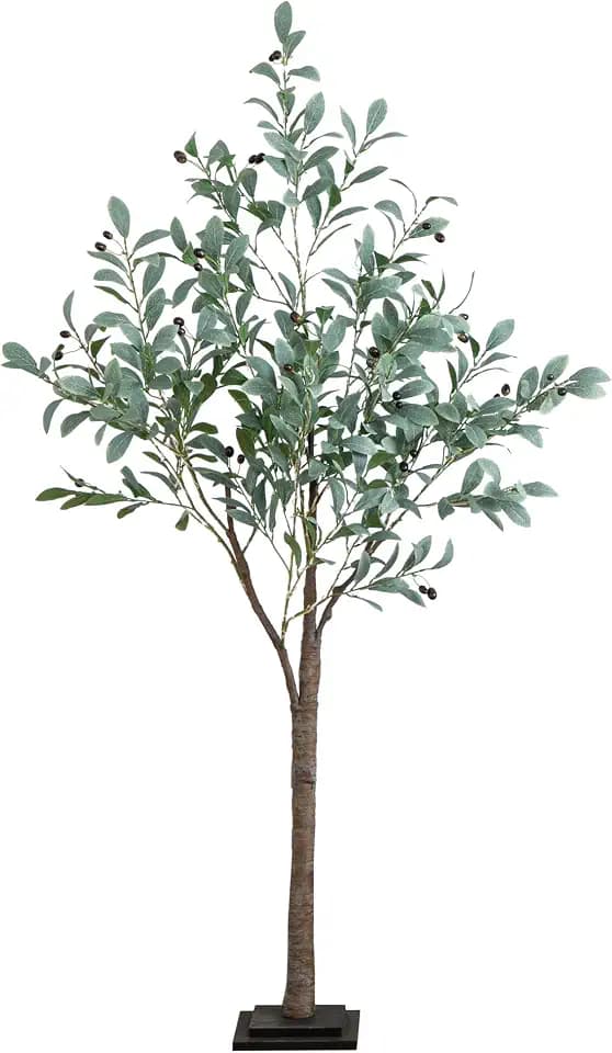 Nearly Natural 5-FT Artificial Fruiting Olive Tree with 200 Warm White LED Lights, Faux Olive Tree Indoor Home Décor, Pre-lit with Lifelike Fruits and Sturdy Base Stand
