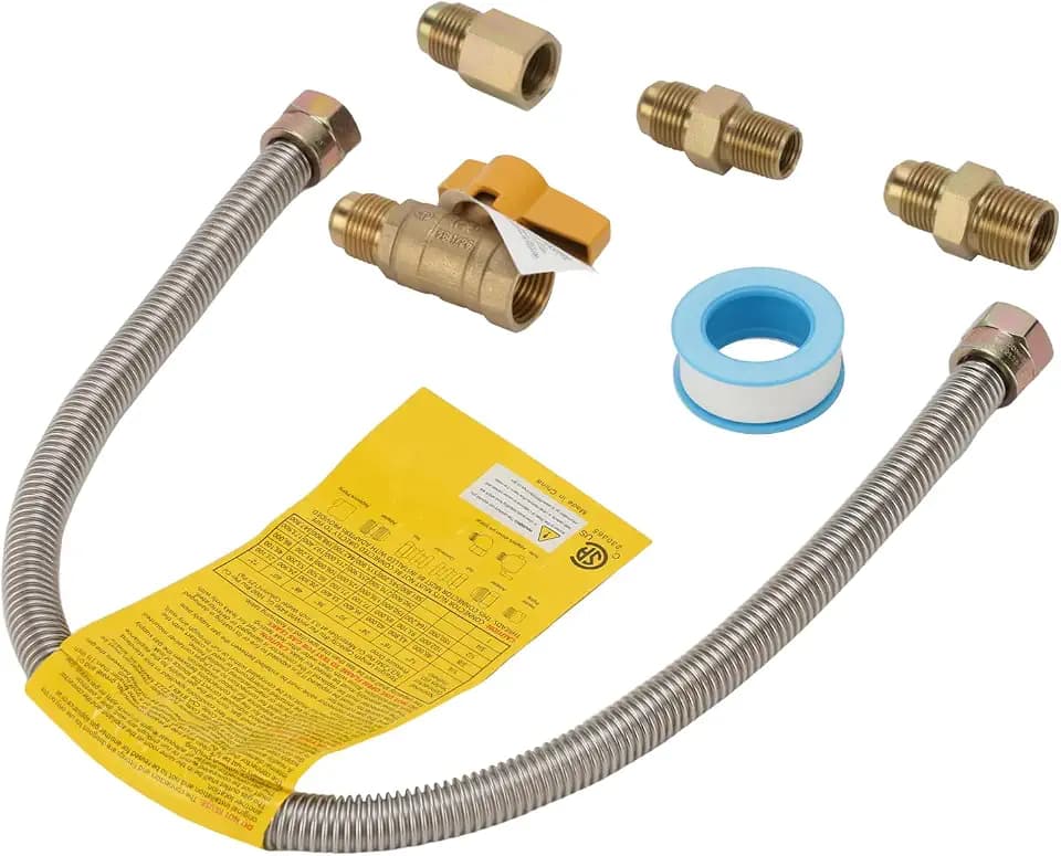 One Stop Universal Gas Appliance Hook Up Kit - Brass Gas Ball Valve and Flexible Gas Connector with Fittings, HOSE IS 22 INCH length, for Garage Heaters, Gas Stoves, Wall Mounted Heaters