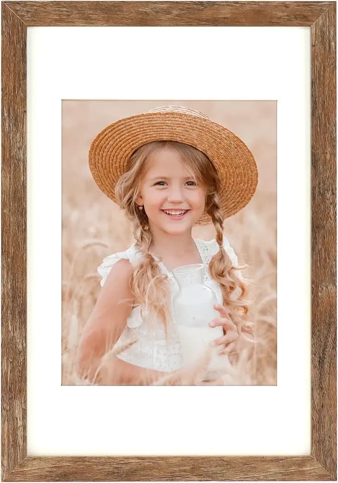 8x12 Picture Frame Wood Display Picture 6x8 with Mat Vintage Brown