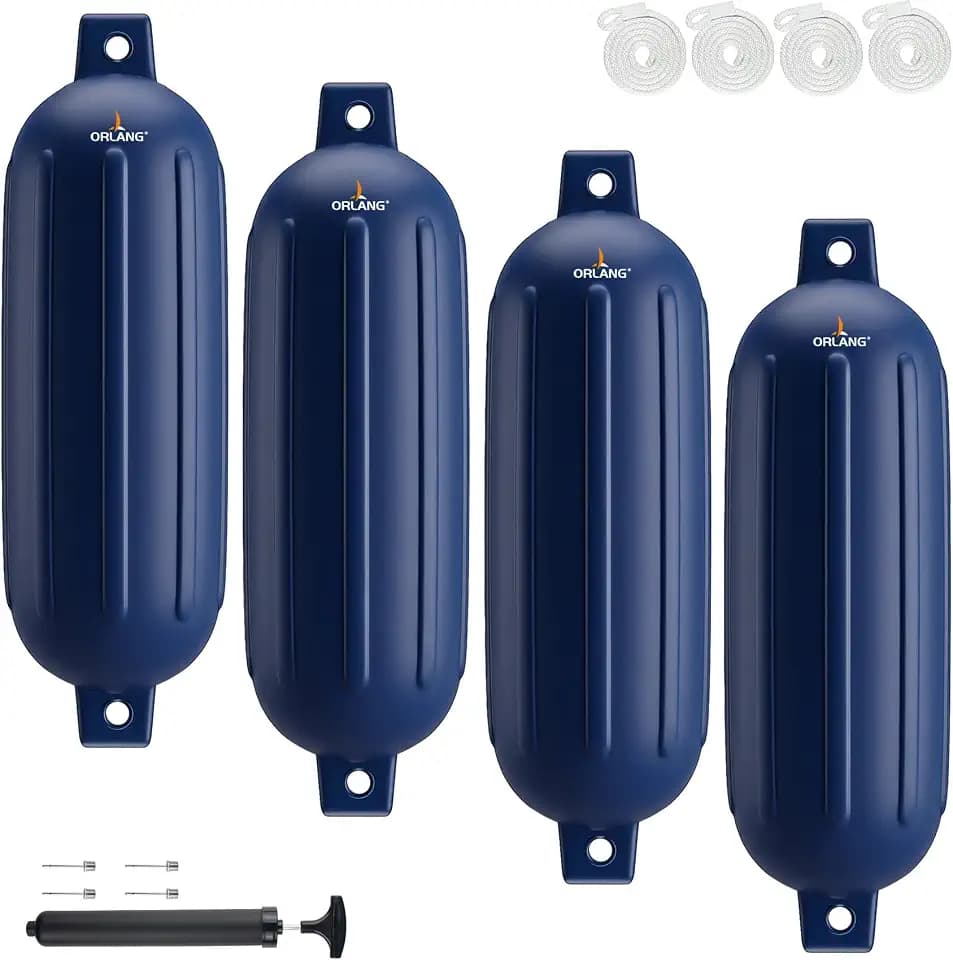 ORLANG 4.5in/5.5in/6.5in/8.5in/10in Boat Fenders, Boat Bumpers for Docking 4 Pack, Inflatable Ribbed Twin Eyes Vinyl Boat Bumpers Fenders with Air Pump,Ropes,Needles