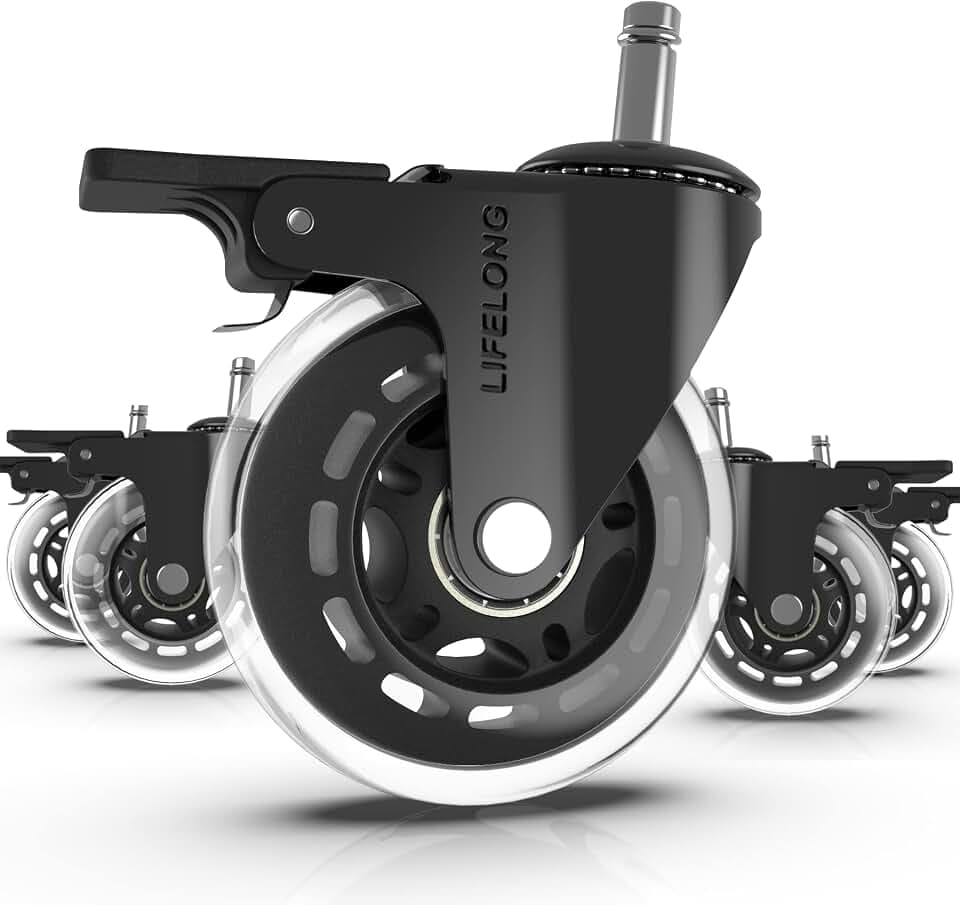 Lifelong Brake Office Chair Wheels Replacement, Heavy Duty, 5-Pack Fits 98%