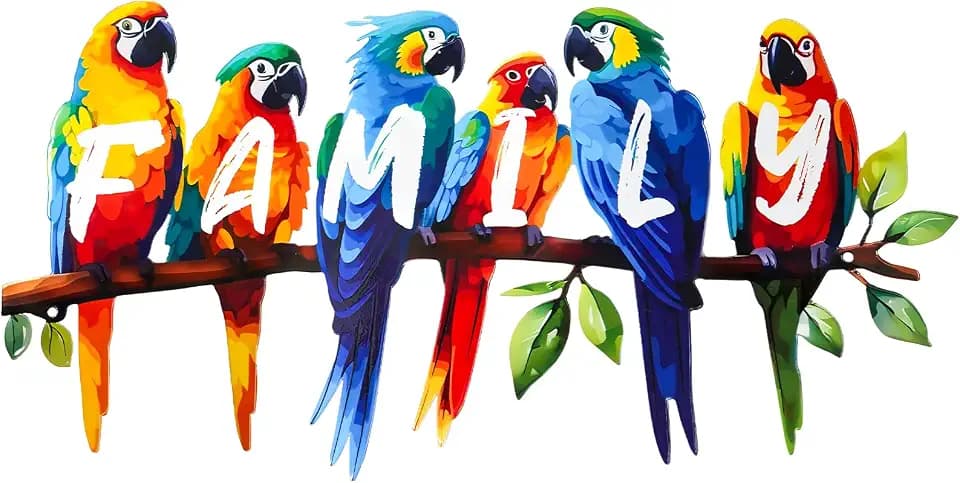 ULENDIS Metal Parrot Wall Art, Birds on Branch Wall Decor Family Sign for Front Door, Wall Hanging Decoration for Garden Living Room Balcony Patio Indoor Outdoor