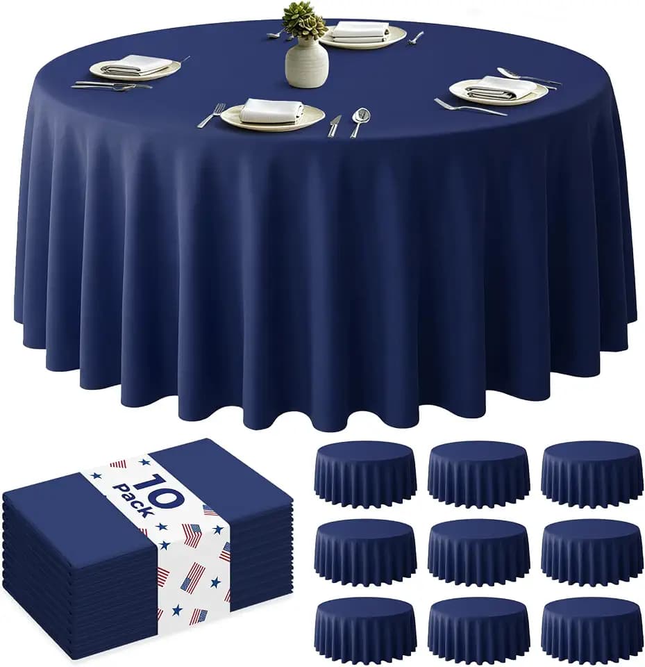 CXPSINC 96 Inch Disposable Plastic Tablecloth Navy Blue, 10 Pack Round Premium Table Covers for Dining, Party, Picnic, Indoor & Outdoor Use – Waterproof, Easy Clean (Navy Blue, Round-96)