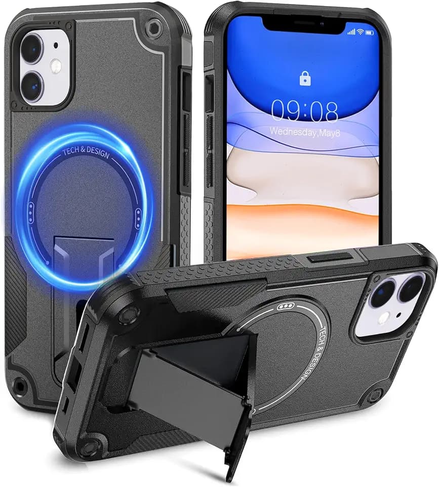 Tuvror Magnetische für iPhone 11 Hülle mit Ständer, Schwarz
