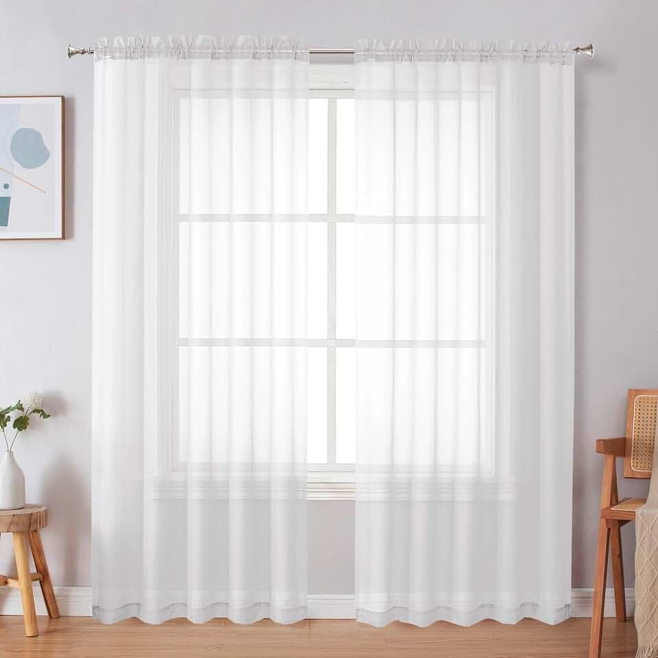Simplebrand White Sheer Curtains 72 Inches Long 2 Panels for Living Room