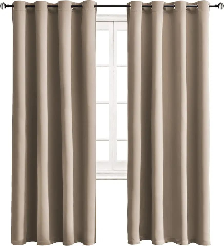 WONTEX Blackout Curtains Room Darkening Thermal Insulated with Grommet Curtains for Bedroom, 52 x 84 inch, Taupe, 2 Panels