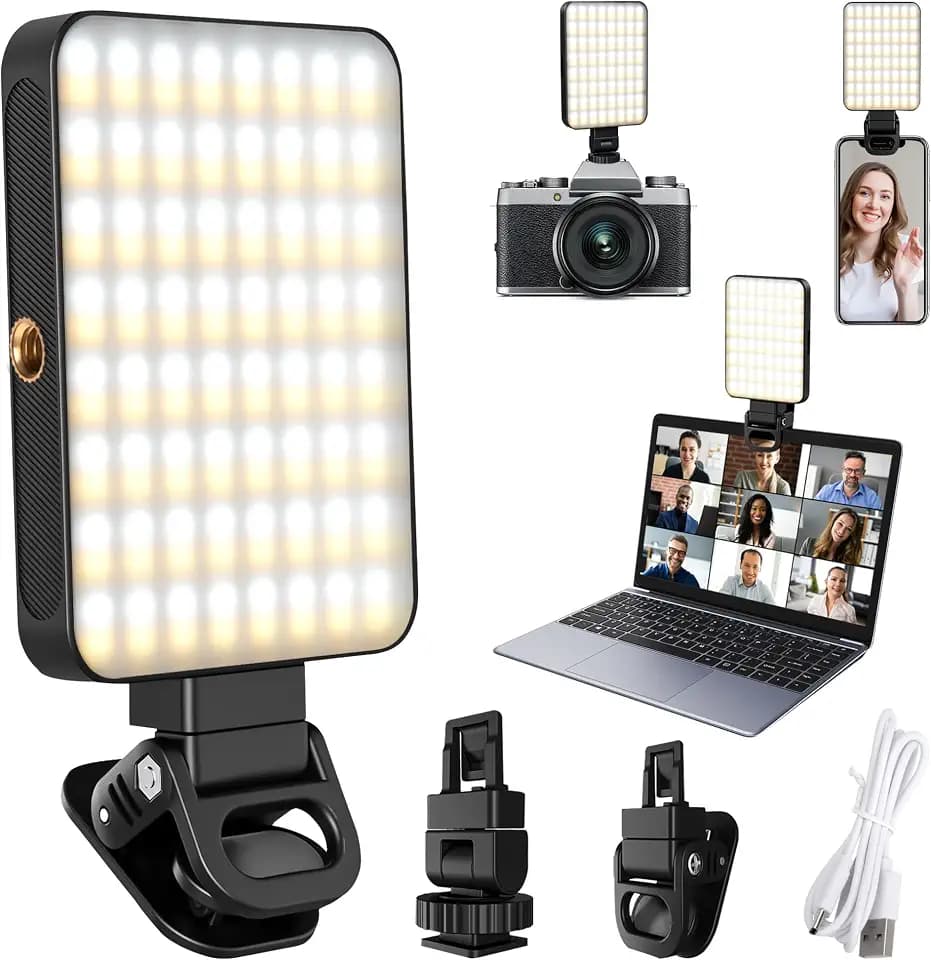 Selfie Licht mit 128 LED Lampenperlen Handylicht 3000-6500K Videolicht 3 Lichtmodi und 10-Stufiges Dimmbares CRI 95+ mit Klammer für Webcam Live Streaming Phone Laptop