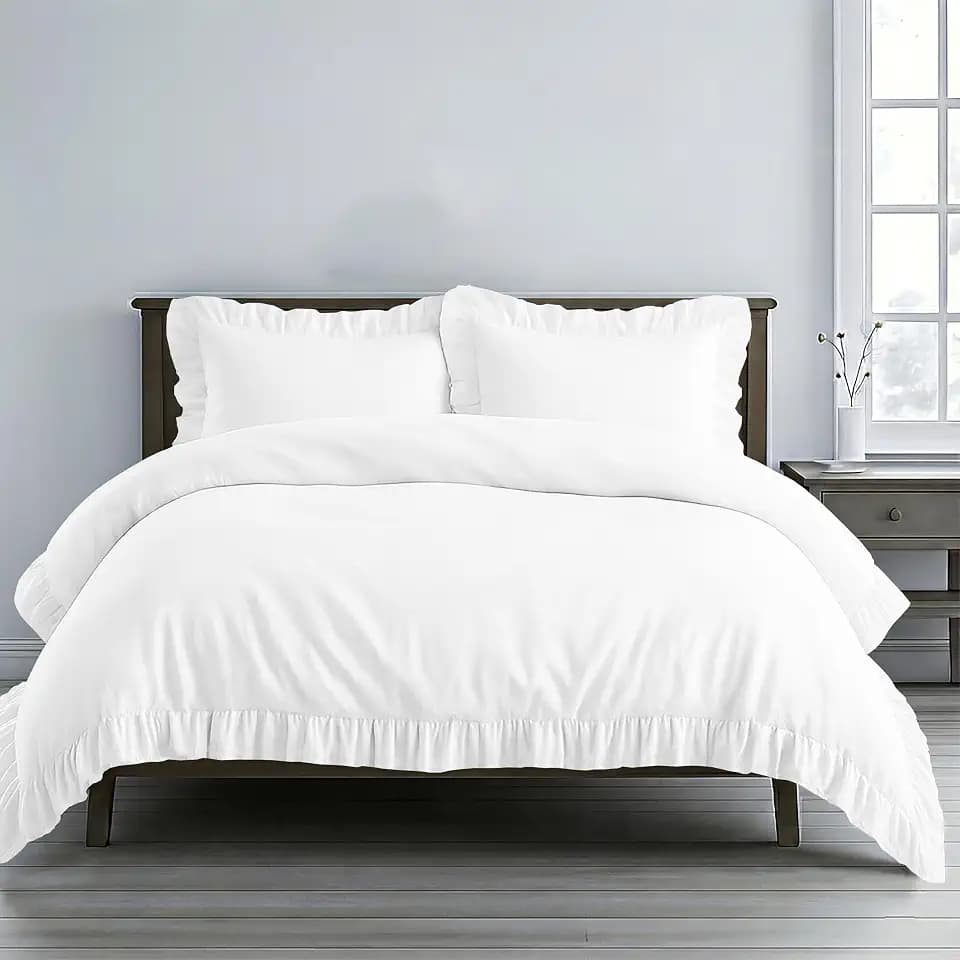 Kotton Culture 3 Pc White Ruffle Trim Twin Duvet Cover Set -Twin/Twin-XL Size-100% Egyptian Cotton 600 TC Frilled, Shabby Chic Bohemian - Farmhouse Decorative-Cute Comforter Cover- 68"x 90"