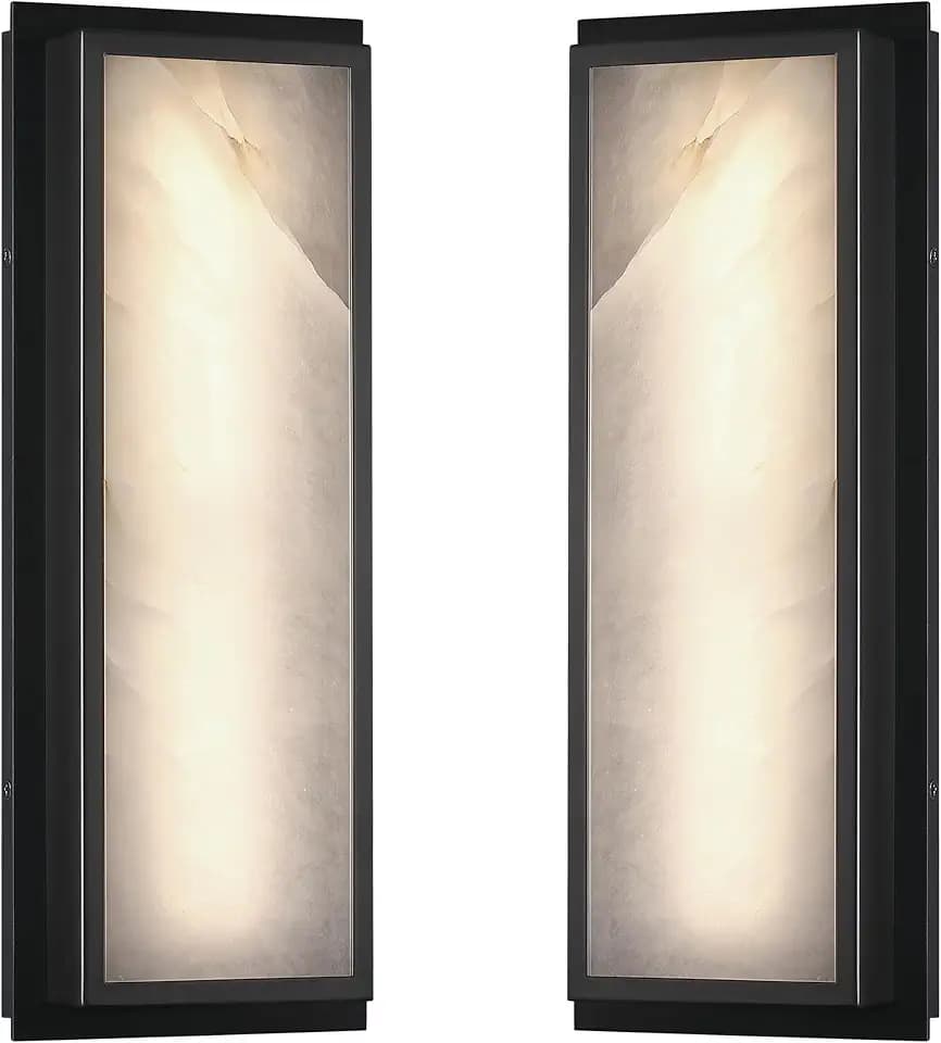 2 Pack 16 Inch Natural Alabaster Bathroom 20W-3000K LED Home Wall Sconce Modern Concise Style Wall Light Fixture,Black Finish for Bedroom Hallway Bedside Living Room
