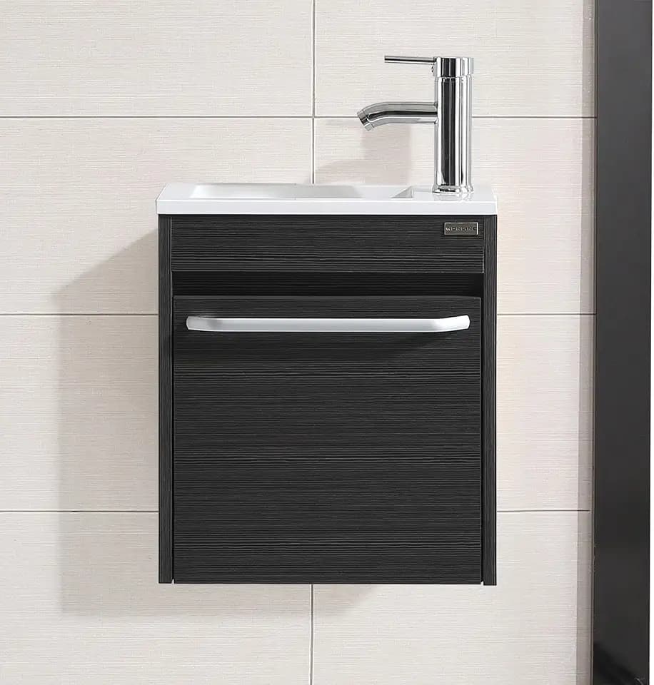 16 Inch Floating Vanity Bathroom Wall Mounted, Black