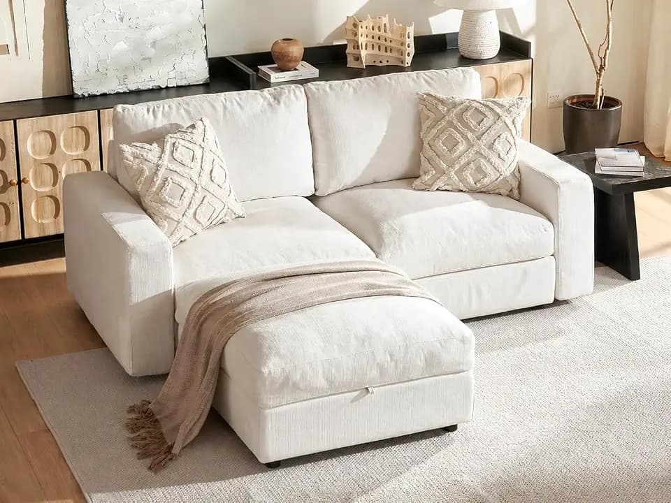 Cloud Couch Sectional 81.1'' Oversized Modular Deep Seat Sofa L Shaped Comfy White Cloud Couch with Washable Cover for Living Room Loveseat with Ottoman