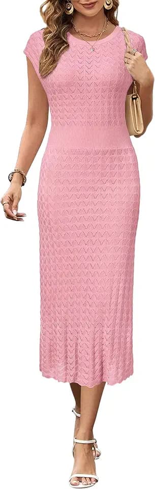 Newshows Women's Hollow Slim Summer Fall Church Work Casual Sweater Dress