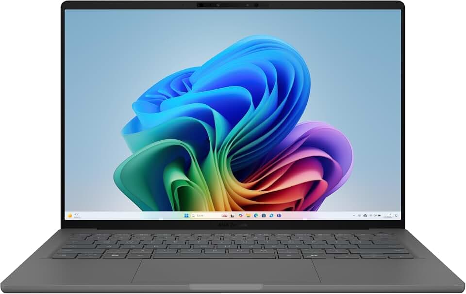 ASUS Zenbook A14 UX3407QA Laptop | 14" WUXGA 16:10 Display | Snapdragon X Plus X1-26-100 | 16 GB RAM | 1 TB SSD | Adreno GPU | Windows 11 | QWERTZ Tastatur | Iceland Gray