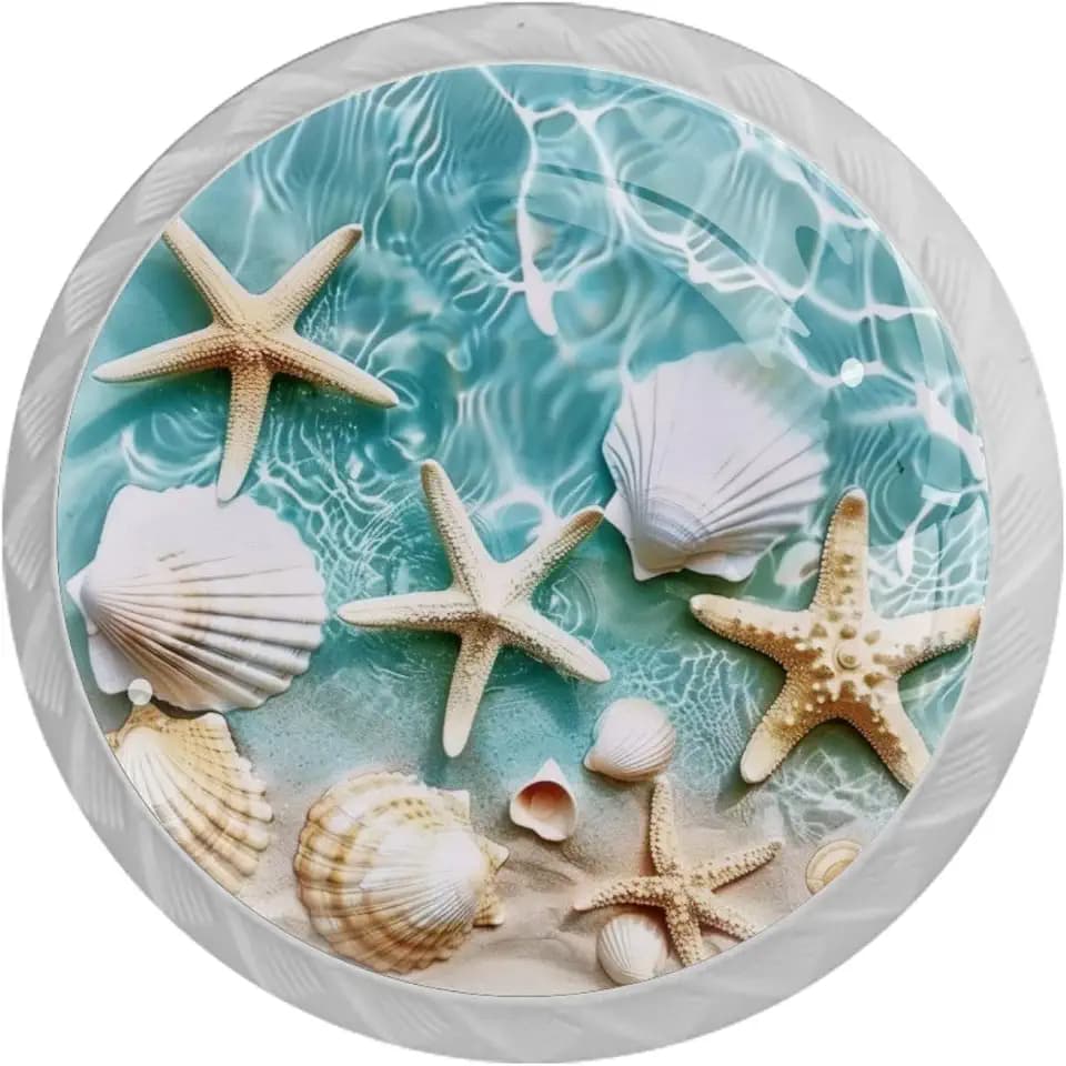 NEWzone 4 Pack Drawer Knobs Beach Starfishes Shell Cabinet Knobs Crystal Glass Knobs Pulls Handles for Kitchen Cabinet Hardware Cupboard Door Dresser Wardrobe Home Decor