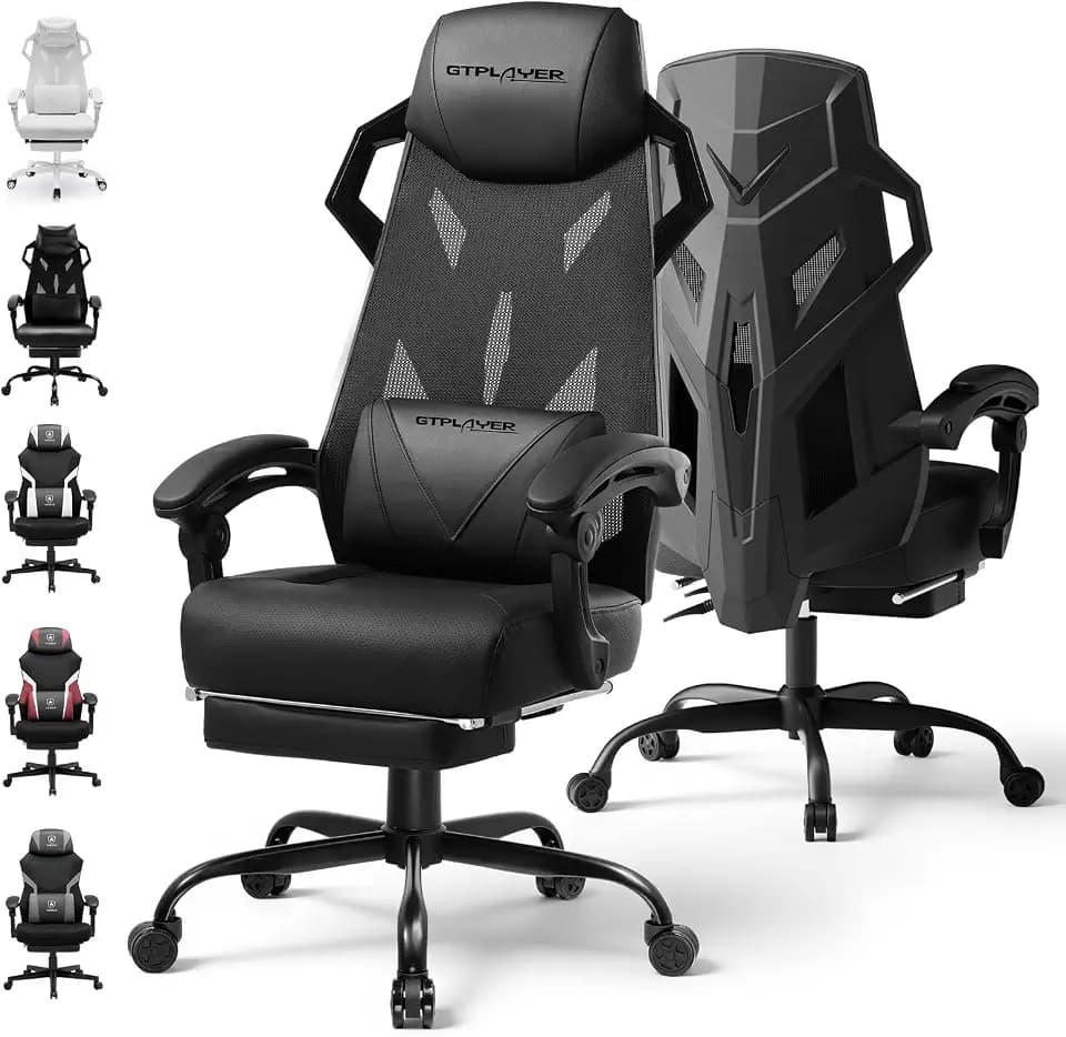 GTPLAYER Computer Chair with Adjustable Footrest, Ergonomic Gaming Chair with Headrest and Lumbar Support, Breathable Mesh Office Chair for Adults, High Back Reclining Desk Chair for Gaming and Office