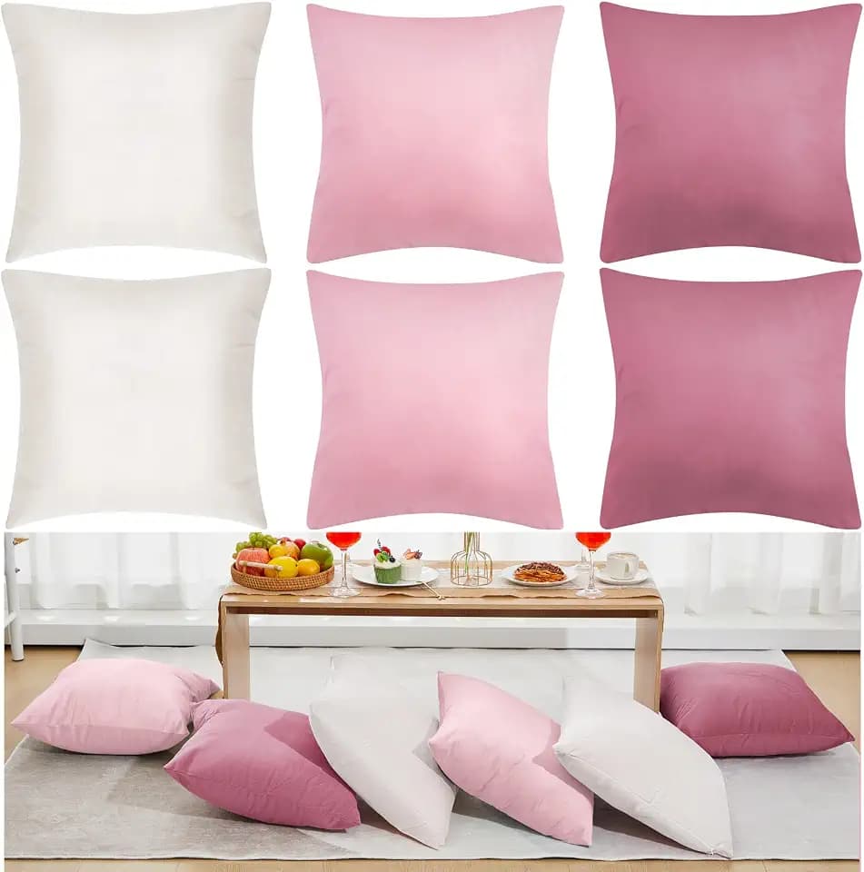 Berlune 6 Pcs Pink Velvet Throw Pillow Cover 18x18 Picnic Cushion Case