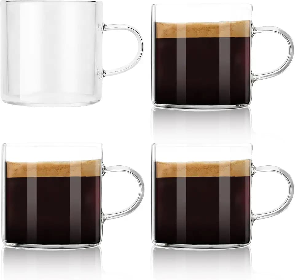 YMMIND 4-Pack 4oz Espresso Cups Espresso Shot Glasses with Handle, Small Glass Coffee Cups, Espresso Mugs Demitasse Cups Cappuccino Cup for Hot or Cold Latte, Tea, Microwave Dishwasher Safe