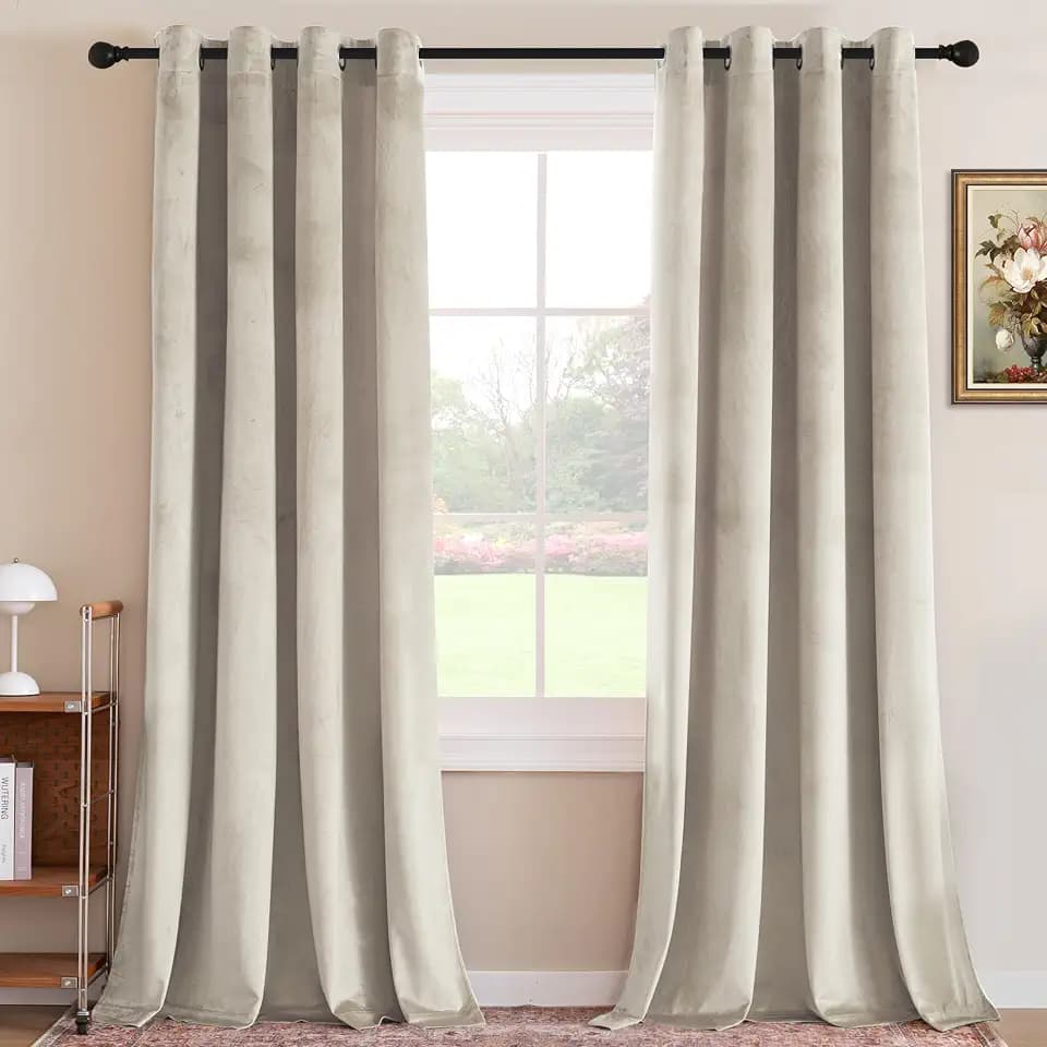 H.VERSAILTEX Luxury Velvet Curtains for Living Room, 84 Inch, Oatmeal