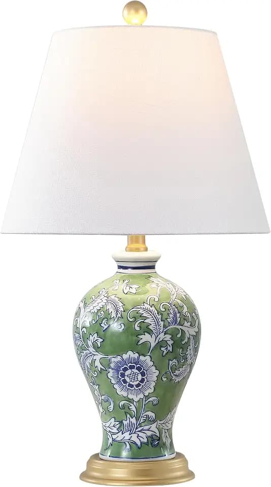 JONATHAN Y Grace 24" French Country Floral Urn Ceramic Lamp, Green/White
