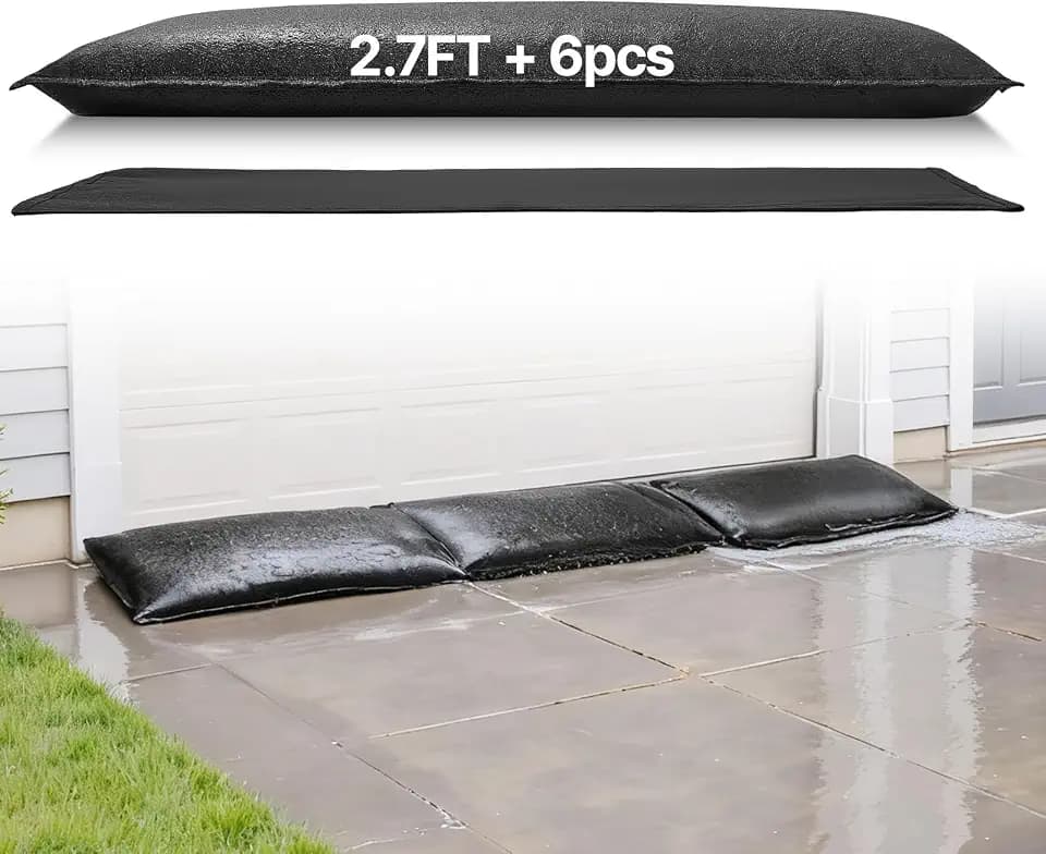 VEVOR Flood Barrier, 6 Pack, 2.7 x 1.4 ft Flood Bags Activated by Water, Water Absorbent Barrier, Sandless Sandbags Blockage, Flooding Prevention Bags for Home, Doorways, Basement, Garage
