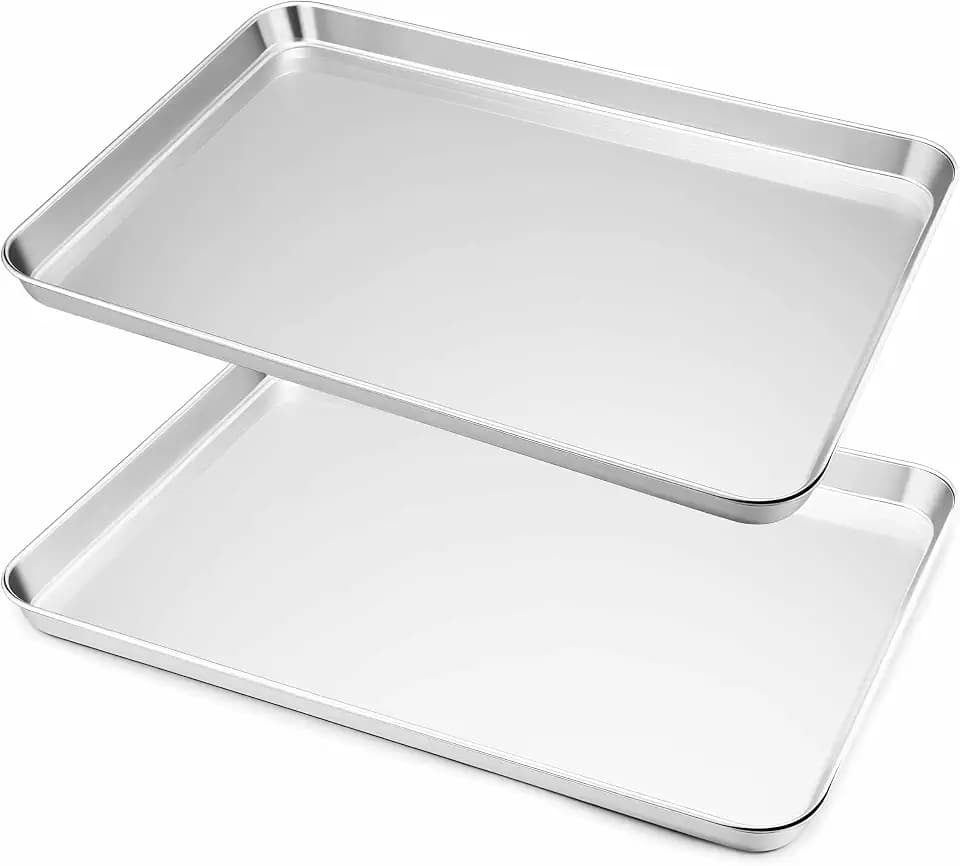 Herogo Stainless Steel Baking Sheet Pan Set, 17×13×1 Inch Rectangle Cookie Sheet Bakeware Set for Oven, 2 Pack Multipurpose Kitchen Cookware, Non Toxic & Heavy Duty & Easy Clean-Extra Large