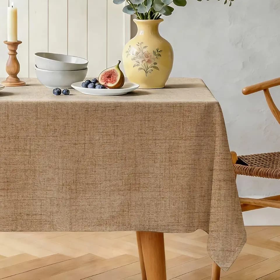 Natural Linen Rectangle Tablecloth, Slubby Textured Lightweight Table Cloth 60 x 120 Inch, Water Resistant Stain Resistant Farmhouse Burlap Table Cover for Kitchen Dining Room, Light Brown