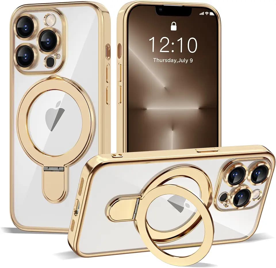 Plating Clear Case for iPhone 13 Pro Max with Stand 6.7", Gold