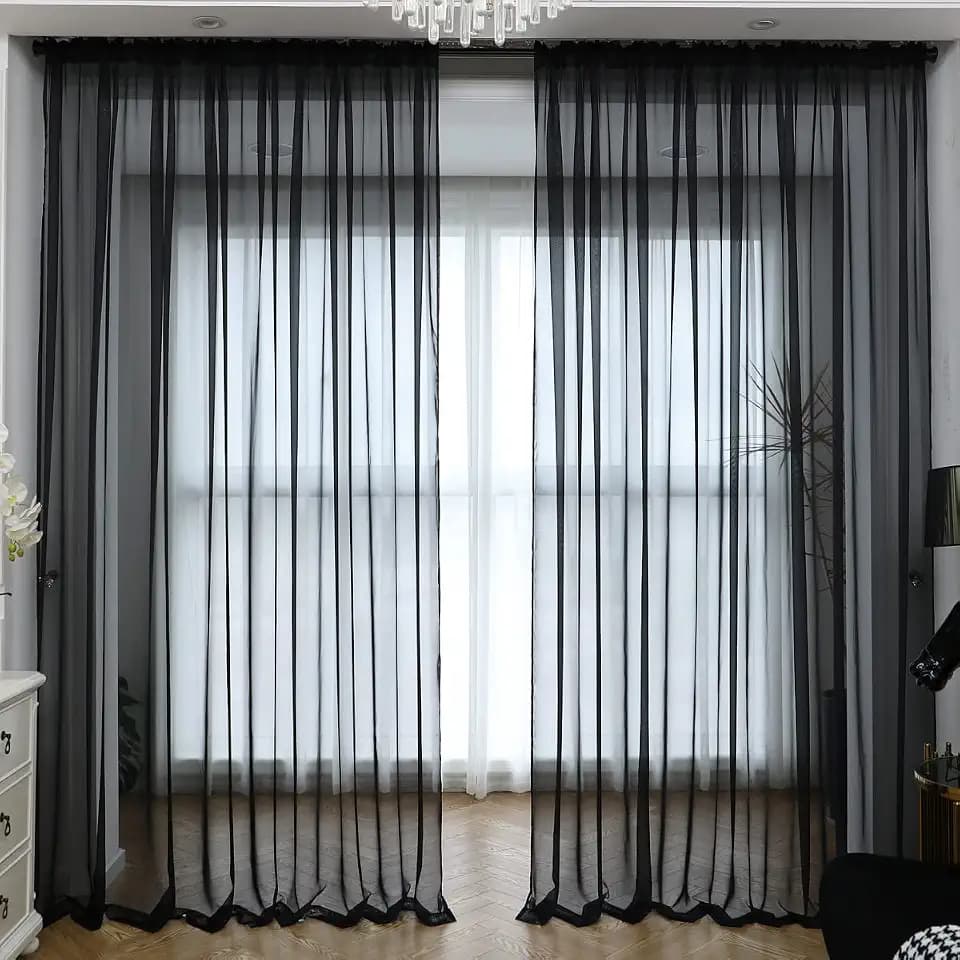 Window Black Sheer Curtains 90 Inches Long 2 Panels Sheer Curtain Basic Rod Pocket Panel for Bedroom Children Living Room Yard Kitchen (Black, 52" W x 90" L | 2 pcs)