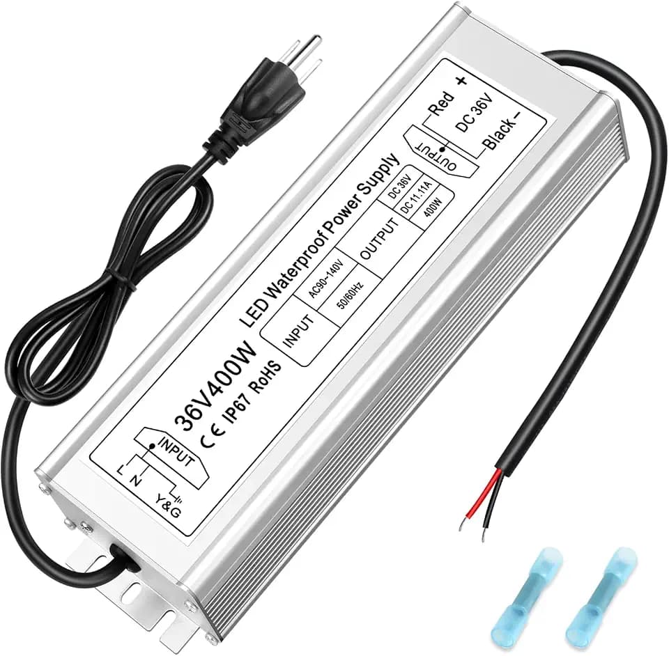 inShareplus 36V 400W LED Power Supply, IP67 Rainproof Waterproof Outdoor Driver,AC 90-140V to DC 36V Low Voltage Transformer, Adapter Converter for LED Light, Computer Project, Outdoor Use