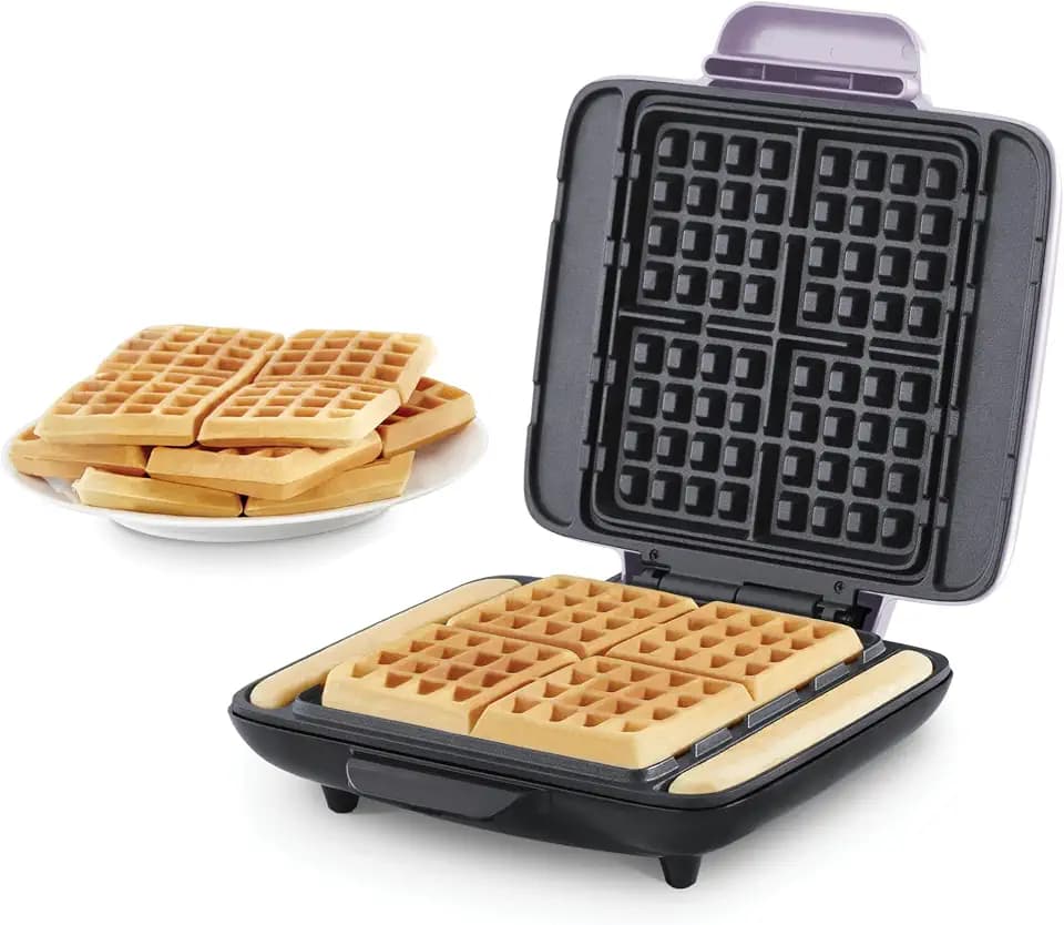 Dash No-Drip Waffle Maker, 4 Square Mini Waffles at Once, Lavender