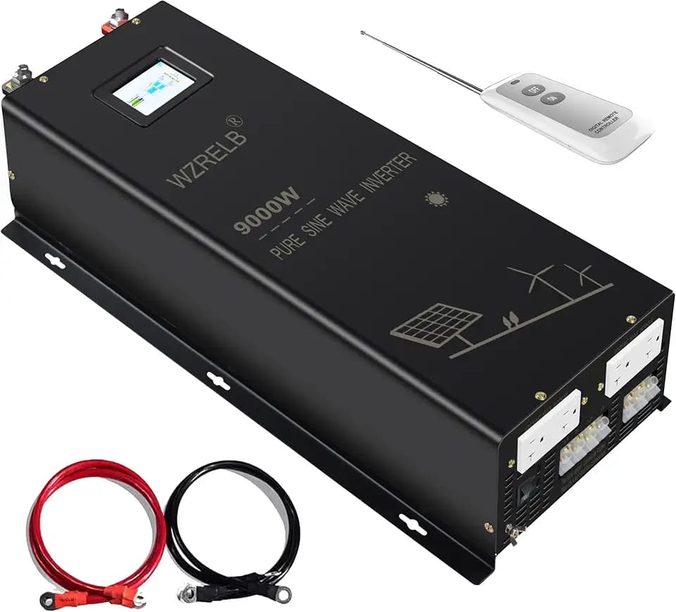WZRELB 9000W 24V Pure Sine Wave Inverter,24 Volt DC to AC 120V 240V Split Phase Power Inverter,2*AC Hardwire Terminal,18KW Surge,High Efficiency up to 91.6%,Wireless Remote