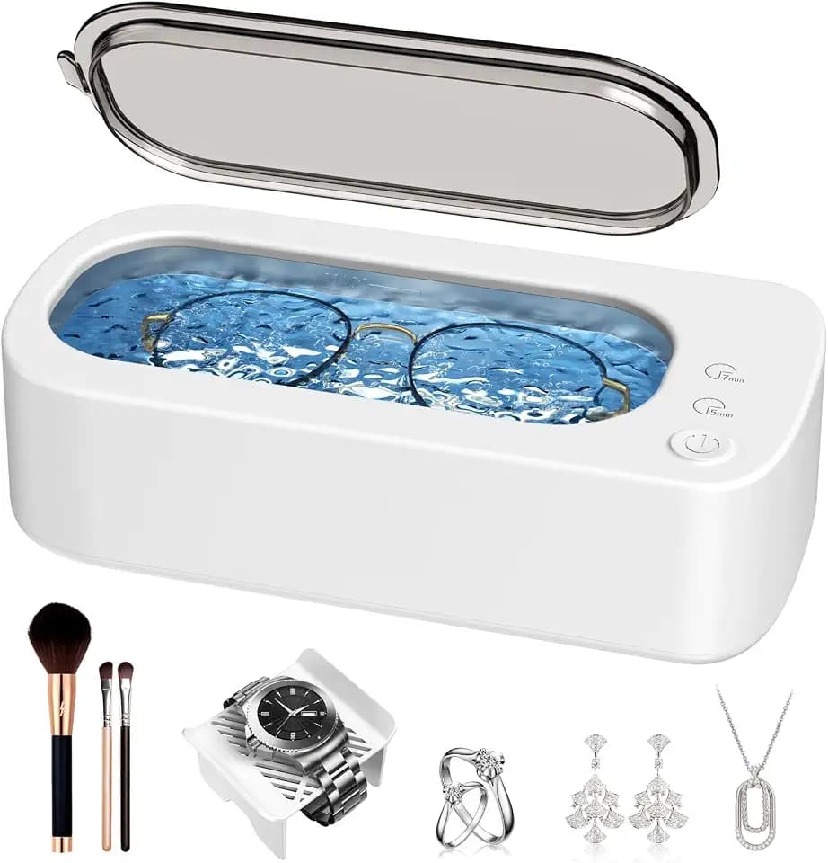 Ultrasonic Jewelry Cleaner Machine: 48KHz Ultra Sonic Cleaner for Jewelry,Eyeglass,Rings,Watch Band,Dentures,with Dual Cleaning Modes,350ML 304 Stainless Steel Tank,Gift for Wife,Mom,Daughter