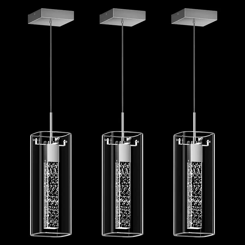 LED Crystal Pendant Lights for Kitchen Island, Brushed Nickel, 3 Pack