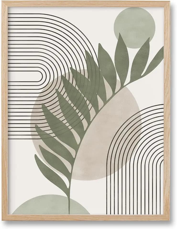 HesenDot 12x16in Boho Sage Green Botanical Natural OAK Wood Framed Wall Art